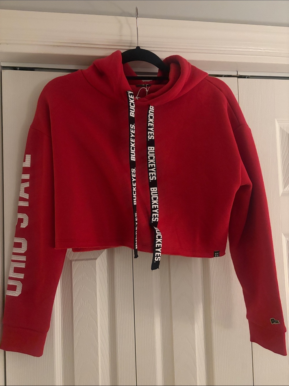 Red Cropped Hoodie with Logo Drawstrings